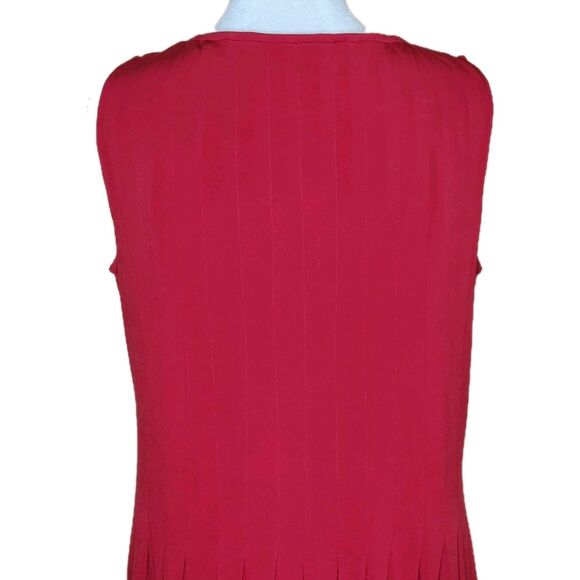 Talbot's Sleeveless Midi Dress Pleated Women's 12P Red Stretch Jersey Knit - Picture 6 of 11